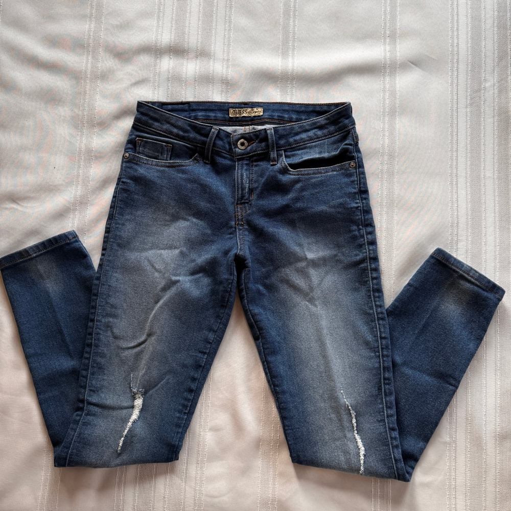Guess Los Angeles Skinny Jeans Medium Wash Distressed Size 27